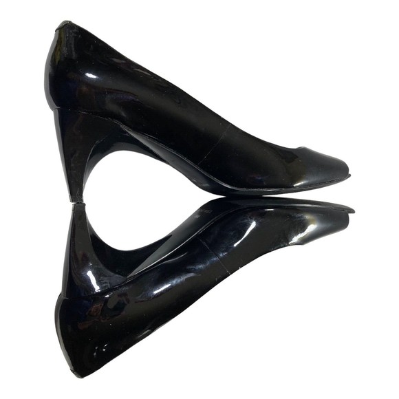 NINE WEST Pumps Mazzo Black Patent Leather Peep Toe Heels Women's 6M EUC - Picture 6 of 10